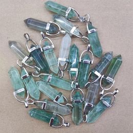 Pendant Necklaces 10pcs Fluorite Stone Hexagon Healing Crystal Pillar Charms For Earrings Necklace Making Wholesale