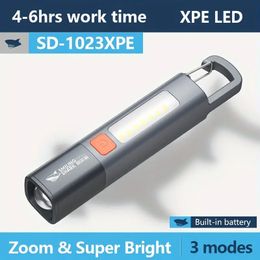 Smiling Shark SD1023 LED Torch Light XPE Super Bright Flashlight With Hook Camping Light USB Rechargeable Zoomable Waterproof Outdoor Household Emergency Hiking