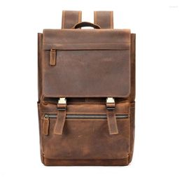 Backpack Men's Crazy Horse Real Leather Backpacks Retro Cow Male Rucksack Large Classic Travel Big 15.6 Inch Laptop Bag