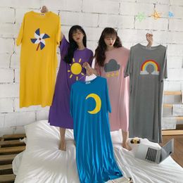 Women's Sleepwear Weather Print Nightdress Korean Style Sexy Nightgowns Loose Cute 2024 Spring Summer Oversized