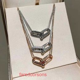 Family T Double Ring Tifannissm Necklace New Horseshoe Full Diamond Luxury and High Grade Collar Chain Female Embedding Trend