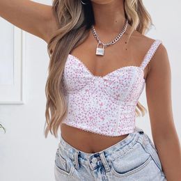 Women's Tanks Sexy Lace Crop Tube Top V-Neck Pleated Sleeveless Casual Tops Butterfly Lady Backless Vest Soft Spaghetti Strap For Women