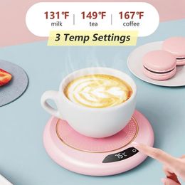 USB Cup Warmer Mini Portable Coffee Mug Heating Coaster Smart Digital Display Thermostatic Adjustment Timing Heater for Milk Tea 240102