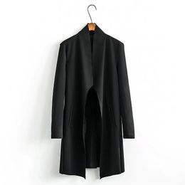 Idopy Korean Fashion Men's Punk Style Black Jacket Hip Hop Long Cardigan Gothic Coat Sweatshirts Cape Cloak 240102