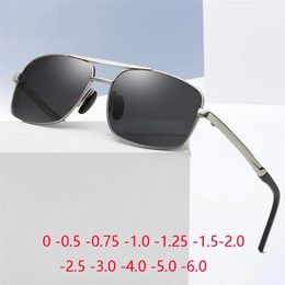 Sunglasses Double Beam Myopia Lens Square Pilot Polarized Sunglasses Women Men Metal Prescription Spectacles Diopter 0 0.5 0.75 to 6.0