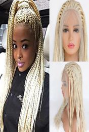 Braided Lace front Wigs with Baby Hair 613 Blonde Hair for Women Synthetic Heat Resistant Long Braids Wig Glueless Half Hand Tied6815861