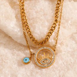 Pendant Necklaces Fashion Blue Eye Necklace For Women Stainless Steel Gold Colour Demon Lucky Aesthetic Turkish Jewellery Femme