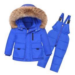 Winter Jackets for Boy Kids Snowsuits Children's Suits Feather Down Parka Coat Girls Fur Collar Outerwear Overalls Baby Jumpsuit 231229