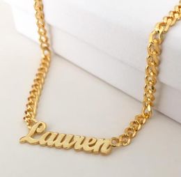 Personalised Name Necklaces For Women and Men Punk Nameplate Jewellery Stainless Steel Curb Chain Custom Letter Necklace Collier7635248