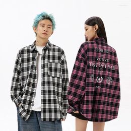 Men's Casual Shirts Chic Plaid Graphic Blouse Unisex Autumn Plus Size Long Sleeve Printed Men Vintage American Streetwear Top