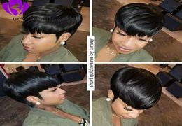 short pixie cut hairstyle for black women Pre Plucked lace front Human Hair Wigs with bangs Straight brazilian Bob wig4572249