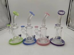 8inch Bong Glass Hookah Recycler 4Colors Percolator 14mm Female Joint with Bowl