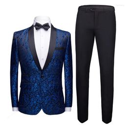 Men's Suits Luxury Men 2 Piece Set High Quality Jacquard Fashion Formal Business Wedding Banquet Dress Slim Fit Blazer Male Pants Suit