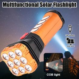 9-LED Solar/USB Charging COB Floodlight Long-range Outdoor Flashlight, Suitable For Camping And Hiking