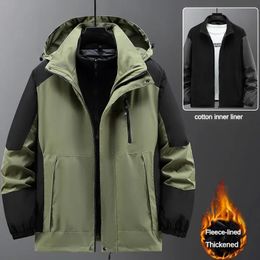 Plus size 12XL Winter Mens SoftShell Waterproof Jackets windproof Thick Warm Fleece Removable liner Sports Hood Outdoor 240102