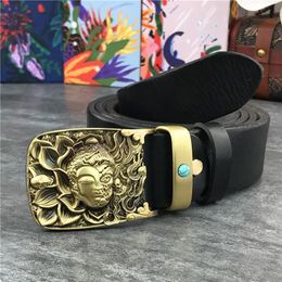 Belts Buddha Brass Belt Buckle Leather Men Ceinture Jeans Cowboy Man Genuine Riem Male Cinturon Waist MBT0073249O