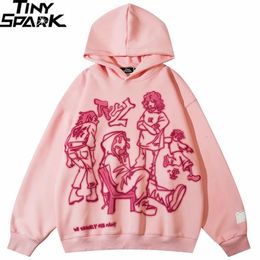 Men Streetwear Pink Hoodie Sweatshirt Funny Cartoon Graphic Hoodie Autumn Harajuku Anime Hooded Pullover Hip Hop Hipster 231229
