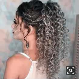 Ponytails New Arrival Silver grey human hair ponytail hairpiece for women lady deep curly drawstring women ponytail hair extension real Huma