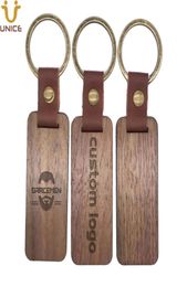 MOQ 50PCS Customized LOGO Leather Keychain with Wood Pendant Luggage Decoration Key Ring DIY Anniversary Souvenir Gifts5133961