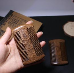 Combs Green Sandalwood Pocket Beard Hair Combs Doublesided beautifully carved craft Fashion Handmade Natural Wood Comb5888270