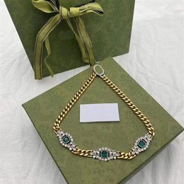 Vintage Emerald High Quality Necklaces Cuban Choker Crystal Necklace Collares Punk Vintage Chunky Thick Link Chain for Men Women J186Z