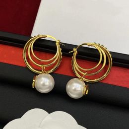 Stud Earrings Fashion Personality Pearl Pendant Multi Ring Temperament Ear