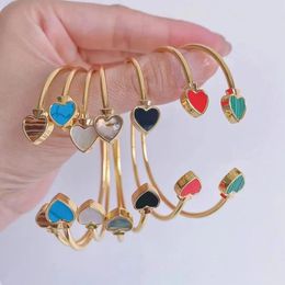 Bangle 5PCS, Vintage Heart Shape Bangle For Women Gold Colour Tiger Eye Stones Shell Charm Bracelets & Bangles Jewellery Party Gifts
