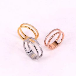 Hollow Double Layer Diamond Couple Rings Korean Fashion Titanium Steel Rose Gold Gold Plated Index Finger Ring9585924