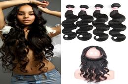 360 Lace Fronta Brazilian Virgin Body Wave Hair Weaves 360 Lace Frontal With Bundles 9A Human Hair 360 Closure8529109