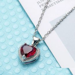 Pendant Necklaces Red Diamond Heart Pendant Necklace Stainelss Steel Chain Women Girls Necklaces Green Crystal Fashion Jewelry Gift Wi Dhhoj