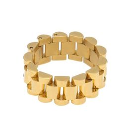 Top Quality Size 8-12 Hip Hop Melody Ehsani Band Ring Men's Stainless Steel Gold Colour President Watchband Link Style Ring281G