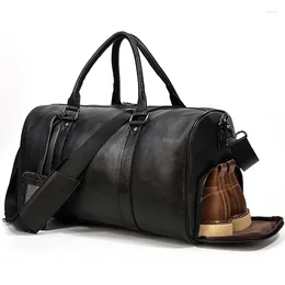 Duffel Bags Men's Genuine Leather Travel Bag Vintage Handbag Large Capacity One Shoulder Crossbody Luggage With Shoes