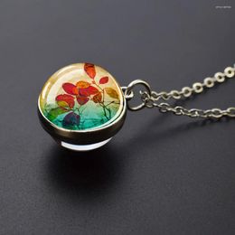 Pendant Necklaces Plant Necklace Leaves Flowers Spherical Double Sided Glass With Various Choices Simple And Natural Styles