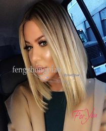 Feng Zhong Piao Ombre Blonde Wig Dark Roots Synthetic BOB Wigs for Black Women Natural Cheap Hair Wig Female Hair 9069992