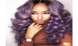 High Temperature Fibre loose wave lace front wig Middle Part Natural Long Wavy Ombre purple Synthetic Wig For black Women9491476