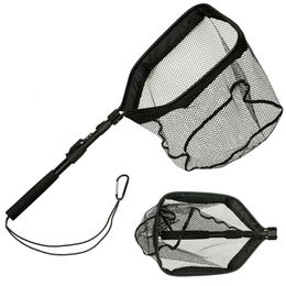 Portable Folding Fishing Landing Net Handheld Telescopic Handle with Rope Lure Stream Fishing Cast Mesh Fishing Tackle Tool 240102
