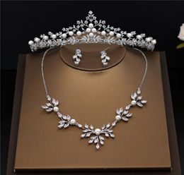 amupp New Cubic Zirconia Wedding Jewellery Sets Micro Paved Full CZ Zircon Brides Tiara Necklace and Earrings Set for Costume Prom1364616