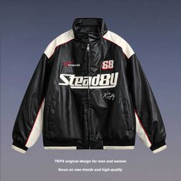 TKPA autumn and winter PU imitation leather Colour contrast motorcycle jacket American high street China-Chic cotton men women