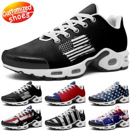 Customized shoes tn running shoes star lovers diy shoes Retro casual shoes men women shoes outdoor sneaker the Stars and the Stripes white black red big size eur 36-48