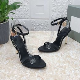 Designer High Heels Sandals Padlock Pointy Naked Sandal Pointy Toe Shape Shoe Women Strap Dress Shoes With Box 506