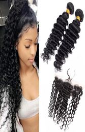 Brazilian Virgin Hair Extensions 2 Bundles With 13X4 Lace Frontal 3 Pieceslot Deep Wave Hair Products 830inch Bundles With 13 By4967054