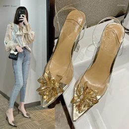 Dress Shoes 2024 Sexy Pointed Sandals For Women Shallow Mouth High Heels Rhinestone Wedding Party Transparent Women's