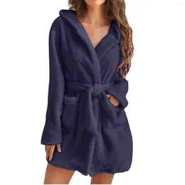 Women's Sleepwear 2024 Women Hooded Fleece Bathrobe Lightweight Soft Plush Flannel Bathrobes Night