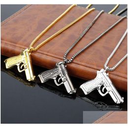 Pendant Necklaces Gun Pistol Necklace Gold Bling Hip Hop Jewelry Chains For Men Gift Will And Sandy Drop Ship Drop Delivery Jewelry Ne Dhv7S