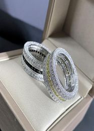Hip Hop Wedding Rings Luxury Jewelry Princess Cut Yellow Topaz CZ Diamond 925 Sterling Silver Handmade Party Eternity Women Engage3484942