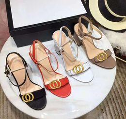 Classic High heeled sandals party fashion leather women SHoes Dance designer sexy heels Suede Lady Metal Belt buckle Thick Heel Woman shoes Large size 63