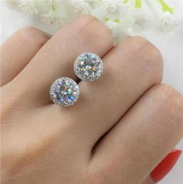 Stud 8MM Round Stone Earrings Luxury Girl White Zircon For Women Wedding Jewelry Rose Gold Silver Color Crystal Earring3358783