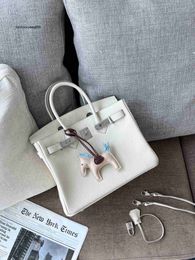 Genuine Leather Handbag BK 2023 new lychee patterned top layer cowhide milkshake white silver buckle bag genuine leather women's single shoulder crossbody handbag