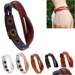 Charm Bracelets Mtilayer Leather Wrap Bracelet Button Wristband Bangle Cuff For Women Men Hip Hop Fashion Jewellery Drop Delivery Dhi3L