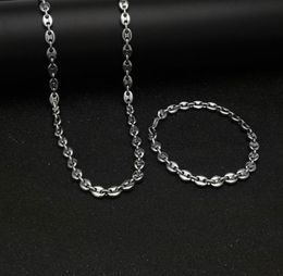 316L Stainless Steel Coffee Bean Chain 22quotNecklace and 8quotBracelets Fashion Hip Hop Jewellery Set Gold Chain for Men4252655